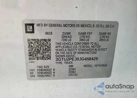 2018 GMC Sierra K1500 Denali z USA, uszkodzony, nr VIN 3GTU2PEJ0JG458429